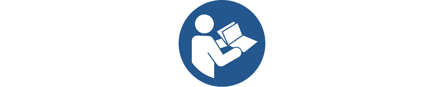 Betriebsanleitung beachten Blaues Piktogramm Person mit Buch und Hand – Hinweis, die Bedienungsanleitung oder das Handbuch zu lesen